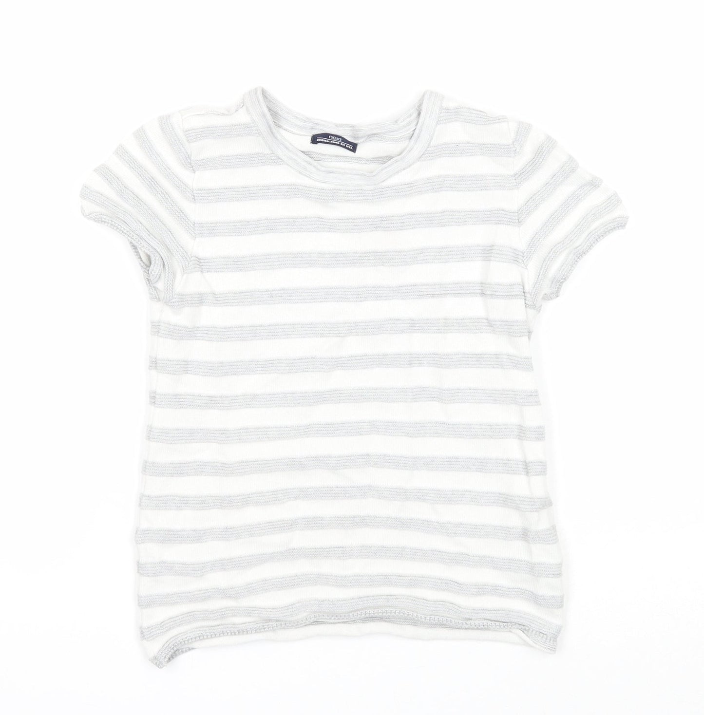NEXT Boys White Round Neck Striped Cotton Pullover Jumper Size 2-3 Years Pullover