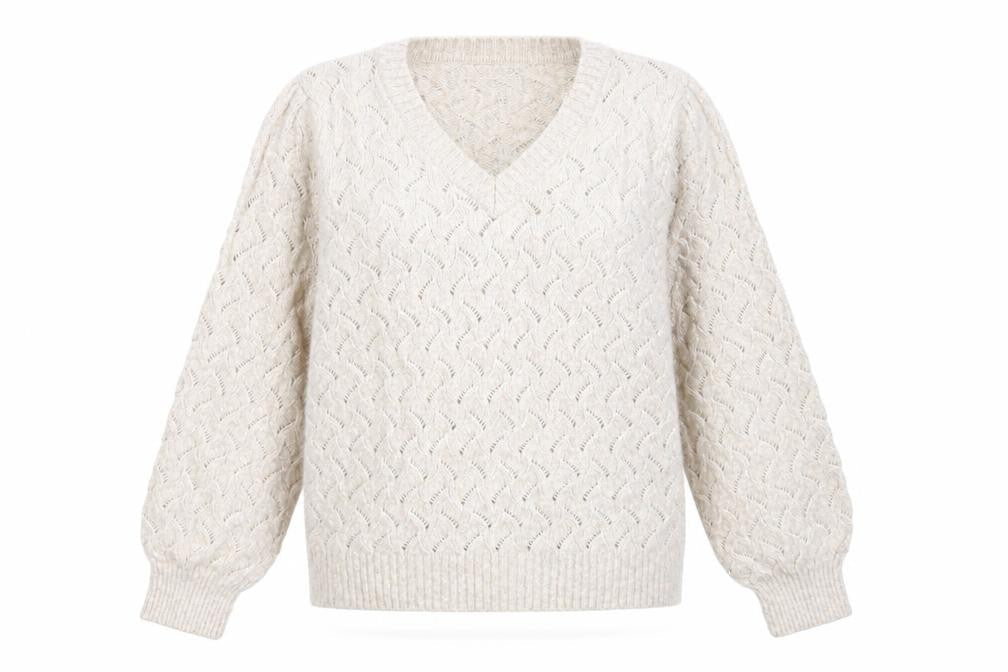 Marks & Spencer Womens Beige V-Neck Polyester Pullover Jumper Size L