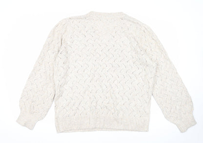 Marks & Spencer Womens Beige V-Neck Polyester Pullover Jumper Size L