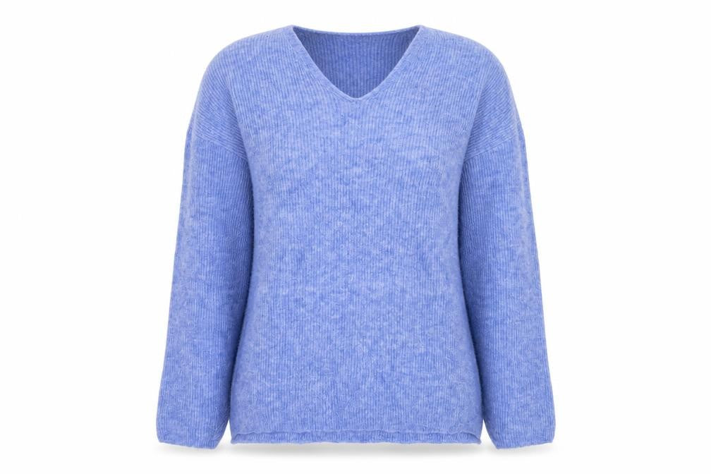 VERO MODA Womens Blue V-Neck Acrylic Pullover Jumper Size S