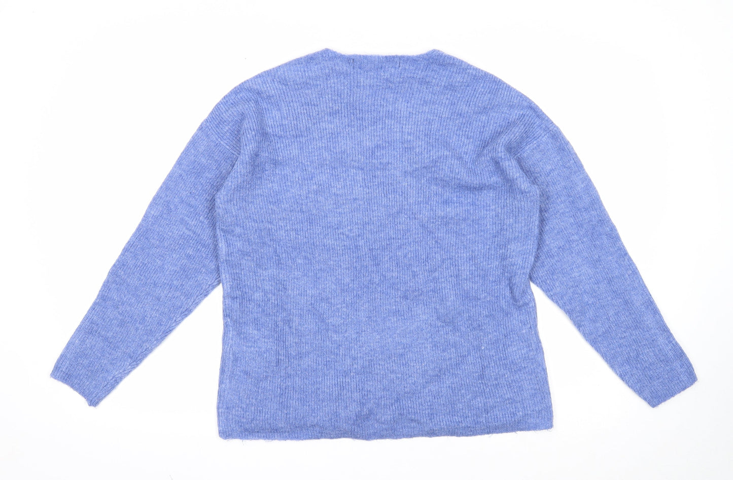 VERO MODA Womens Blue V-Neck Acrylic Pullover Jumper Size S