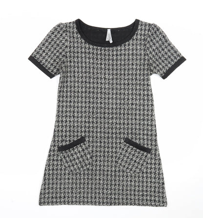 Next Womens Black Geometric Acrylic Shift Size 6 Boat Neck Pullover