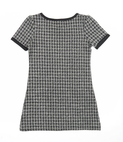 Next Womens Black Geometric Acrylic Shift Size 6 Boat Neck Pullover