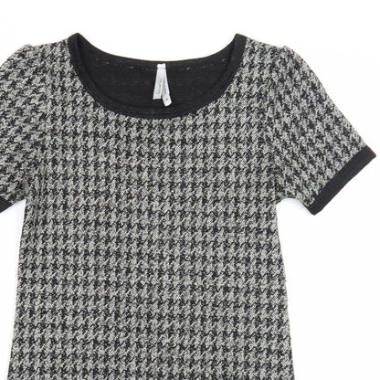 Next Womens Black Geometric Acrylic Shift Size 6 Boat Neck Pullover