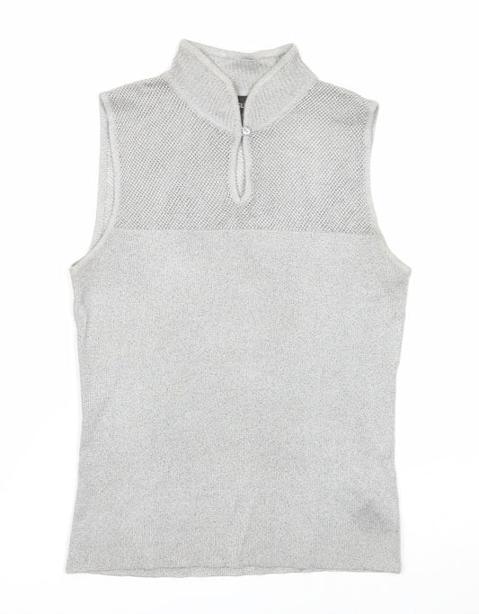 E'sensual Womens Grey Acetate Basic Tank Size M Mock Neck