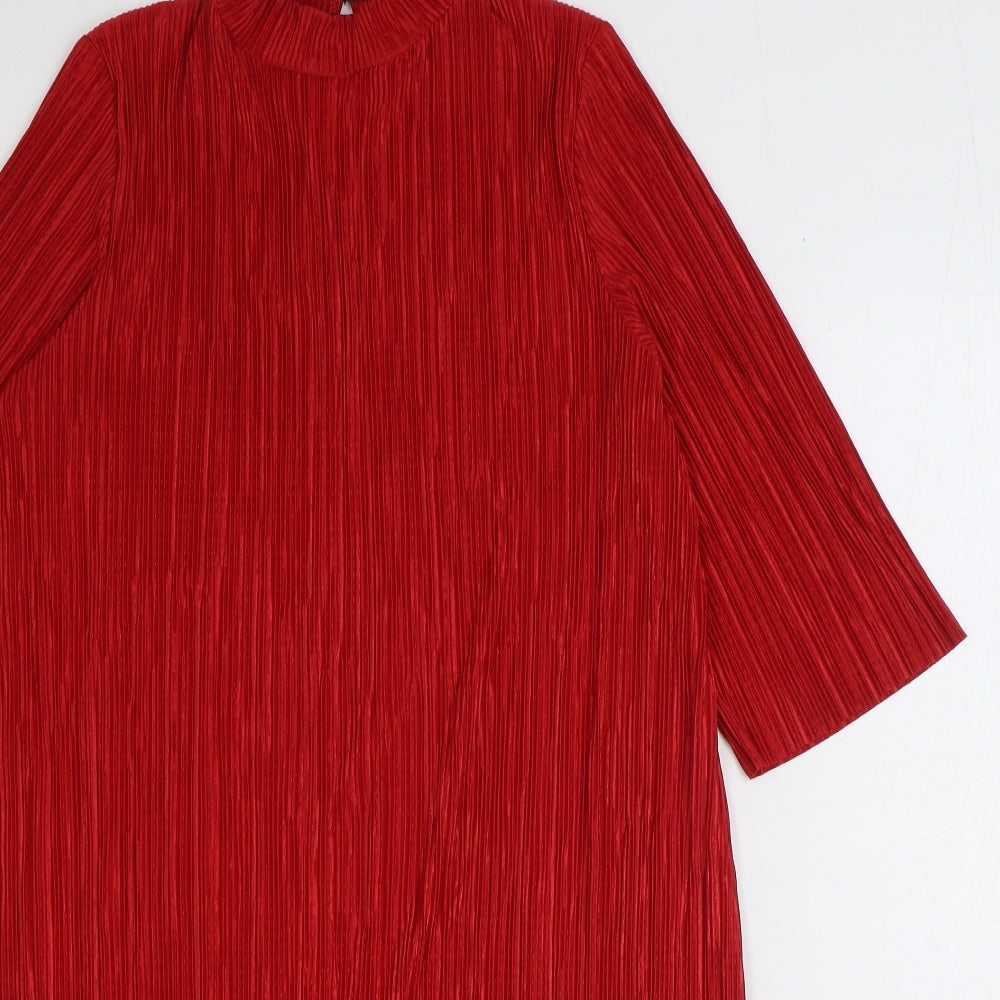 Boohoo Womens Red Polyester A-Line Size 12 Mock Neck Button