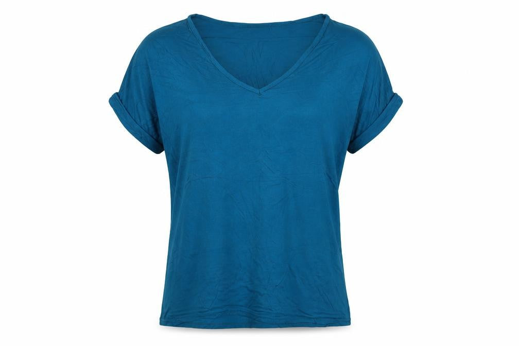 Giveupp Womens Blue Viscose Basic T-Shirt One Size V-Neck
