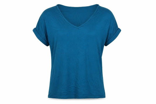 Giveupp Womens Blue Viscose Basic T-Shirt One Size V-Neck