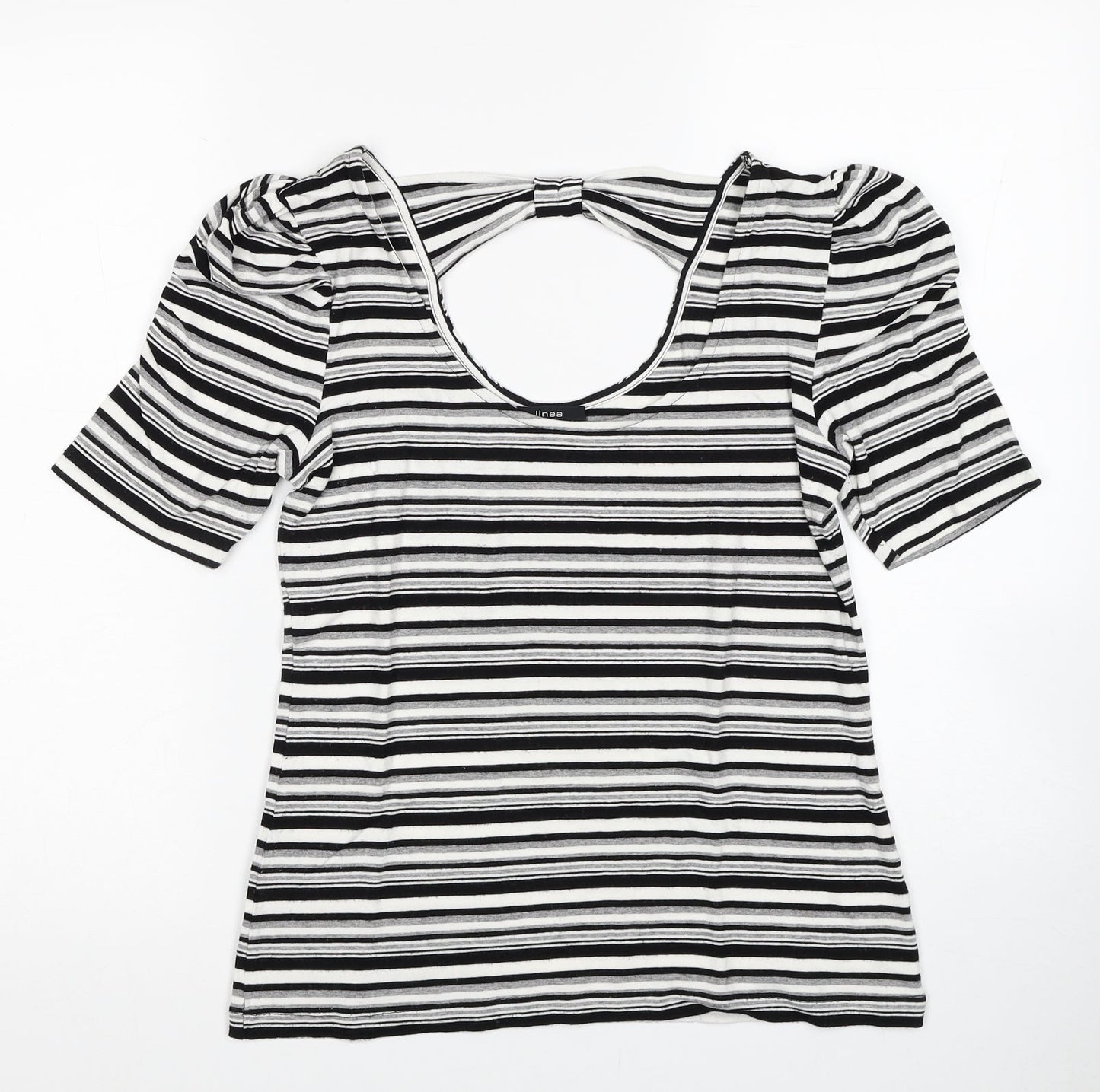 Linea Womens Black Striped Viscose Basic T-Shirt Size M Scoop Neck