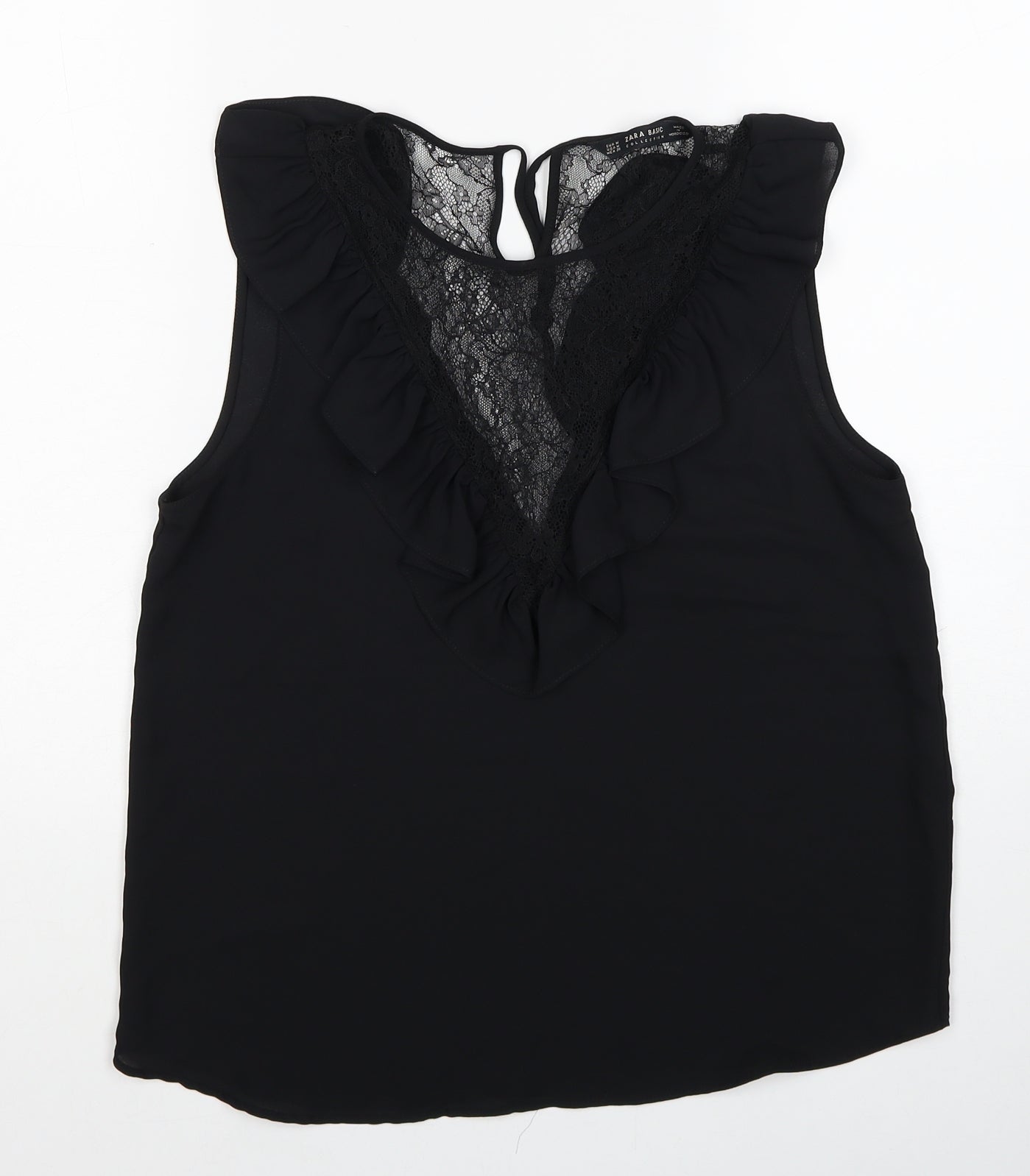 Zara Womens Black Polyester Basic Blouse Size M Scoop Neck