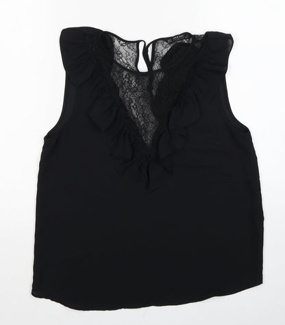 Zara Womens Black Polyester Basic Blouse Size M Scoop Neck