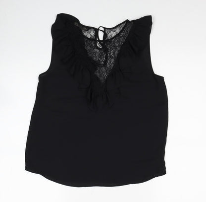 Zara Womens Black Polyester Basic Blouse Size M Scoop Neck