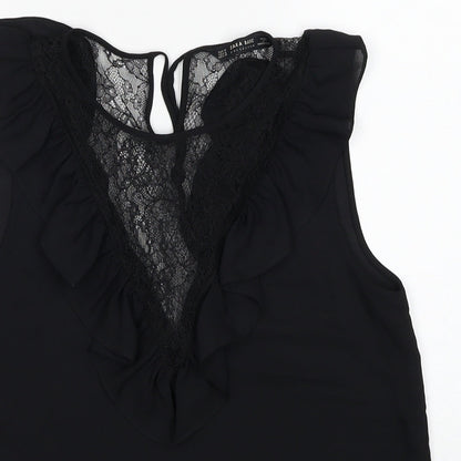 Zara Womens Black Polyester Basic Blouse Size M Scoop Neck