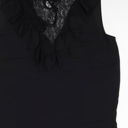 Zara Womens Black Polyester Basic Blouse Size M Scoop Neck