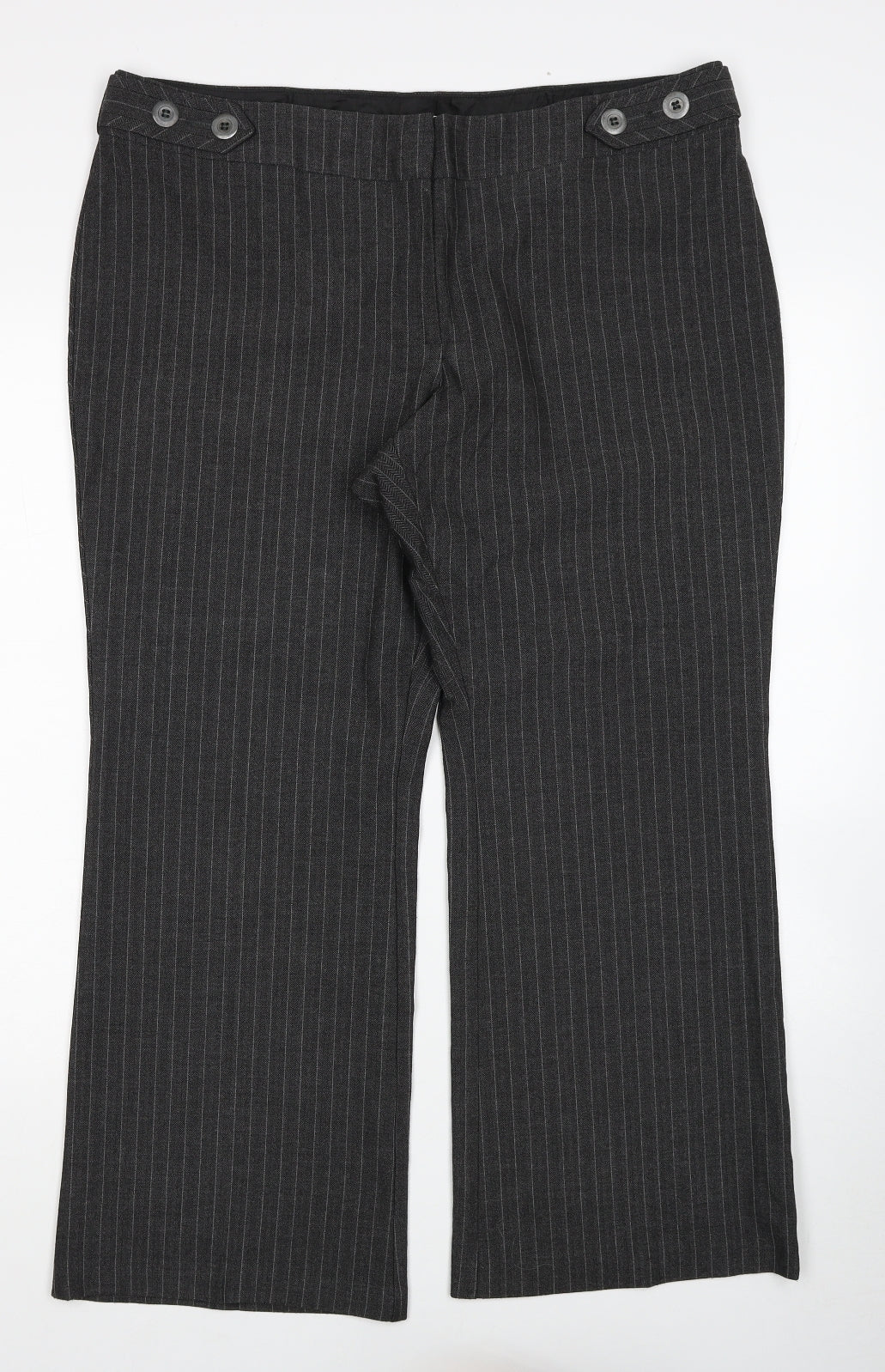 Marks and Spencer Womens Grey Striped Polyester Dress Pants Trousers Size 18 Regular Zip