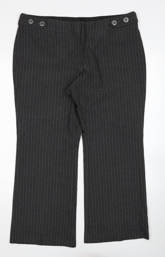 Marks and Spencer Womens Grey Striped Polyester Dress Pants Trousers Size 18 Regular Zip