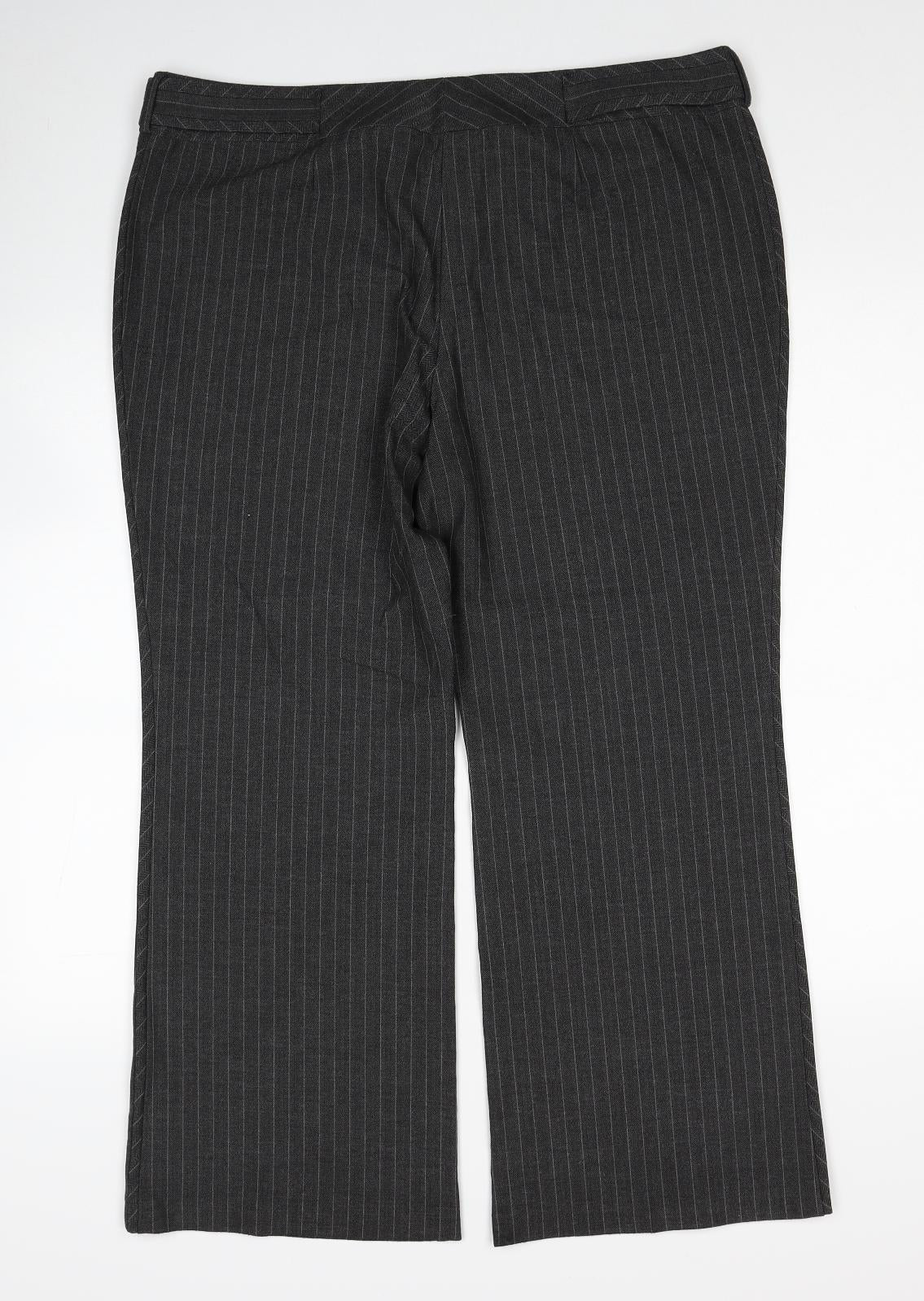 Marks and Spencer Womens Grey Striped Polyester Dress Pants Trousers Size 18 Regular Zip