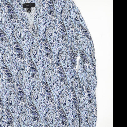 Atmosphere Womens Blue Paisley Viscose A-Line Size 10 V-Neck Pullover