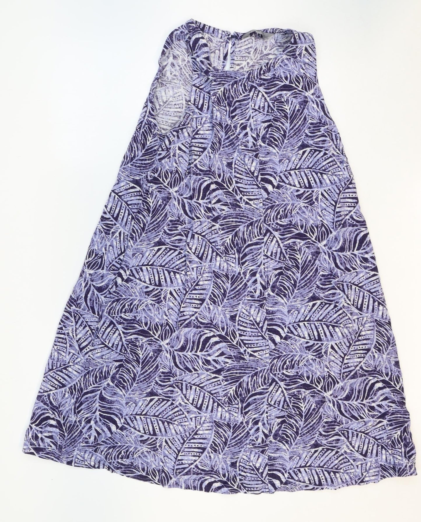 Principles Womens Purple Geometric Linen A-Line Size 8 Boat Neck Pullover - Leaf Pattern