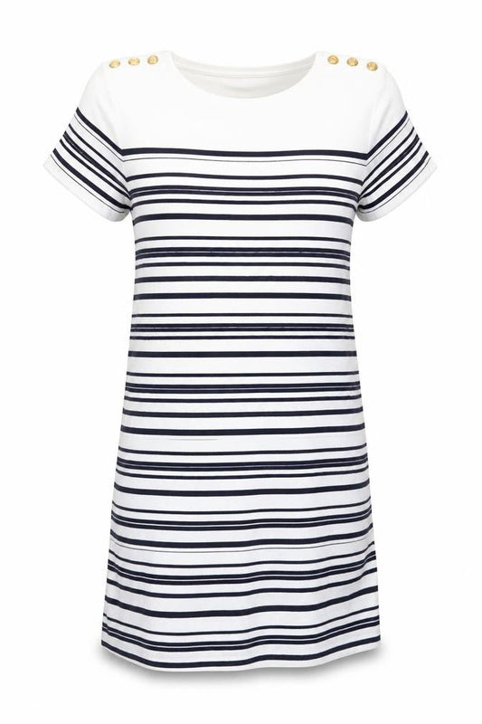 Zara Womens White Striped Polyamide T-Shirt Dress Size S Round Neck Pullover