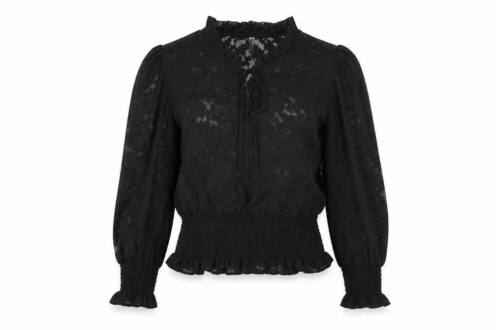 Golden Line Womens Black Geometric Polyester Basic Blouse Size S V-Neck