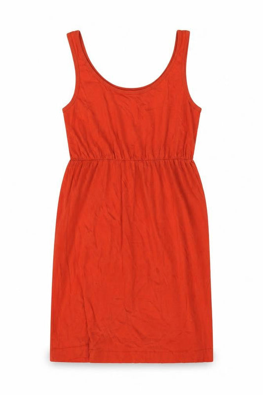 Womens Red 100% Cotton Tank Dress One Size Scoop Neck Pullover
