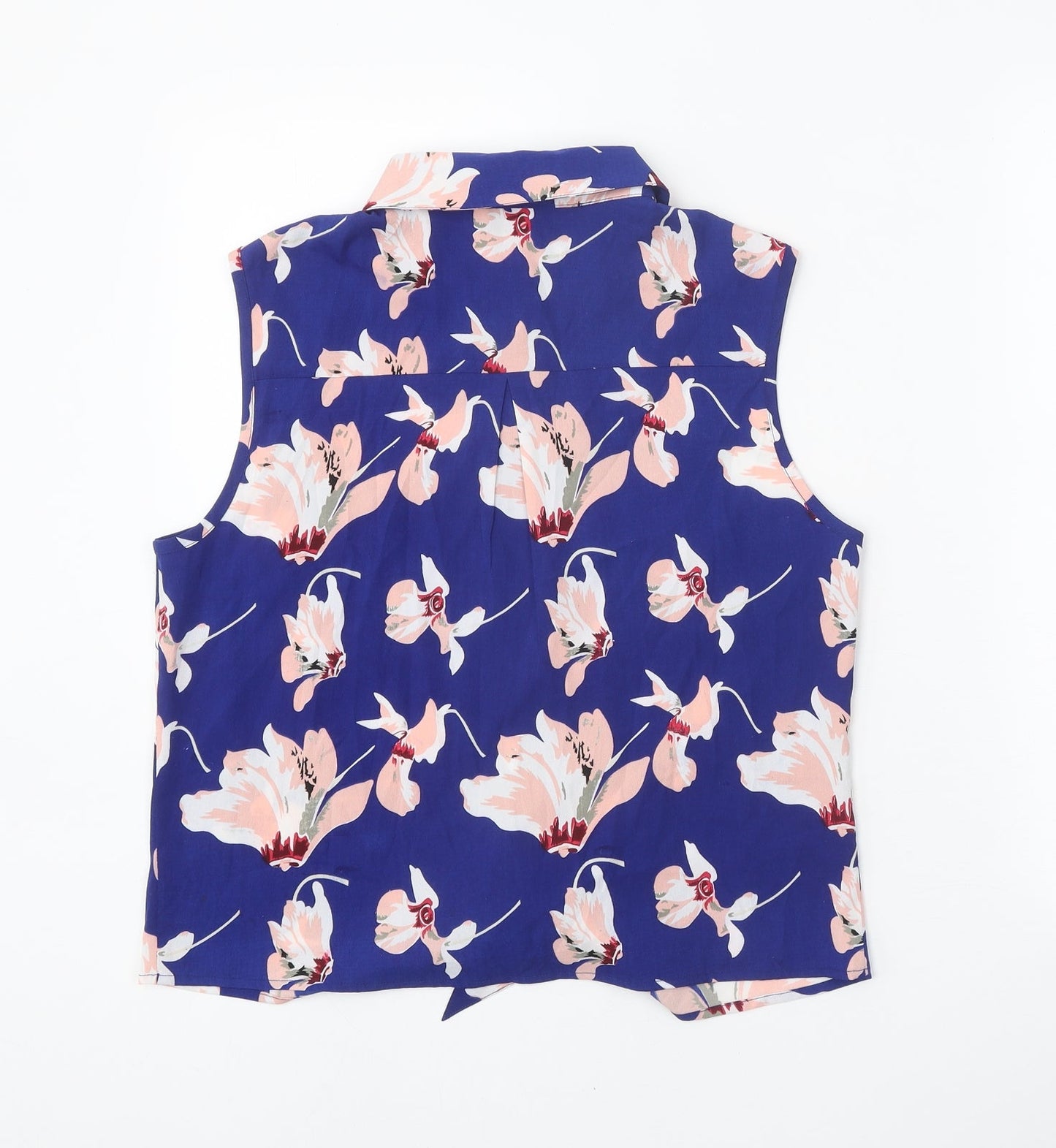 Brave Soul Womens Blue Floral Polyester Basic Button-Up Size S Collared - Knot Front