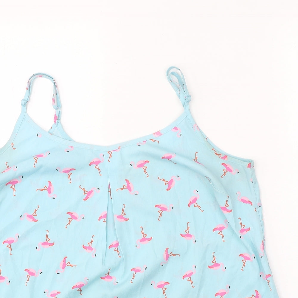 Simply Be Womens Blue Geometric Polyester Basic Tank Size 12 Round Neck - Flamingo Pattern