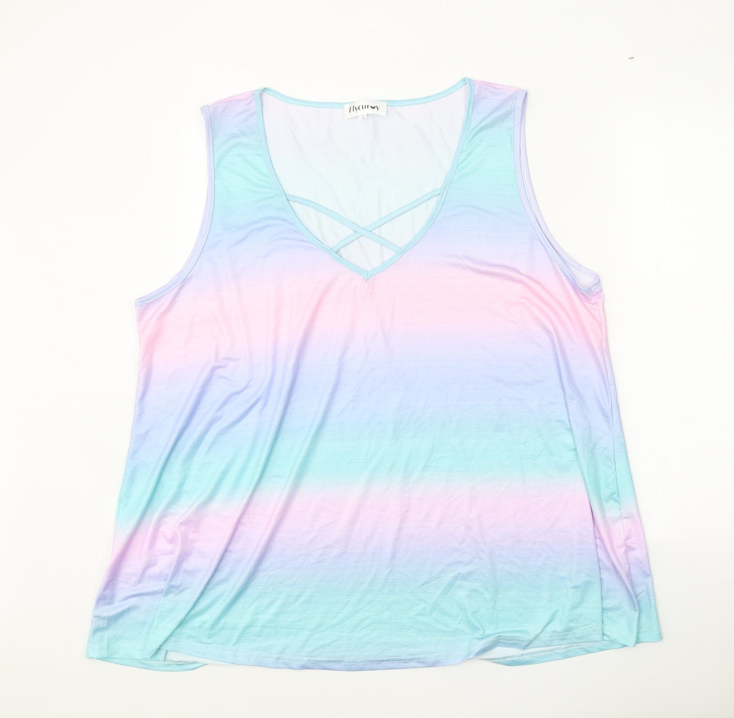 Flycuroy Womens Multicoloured Polyester Tunic Tank Size 3XL V-Neck - Cross Strap Detail