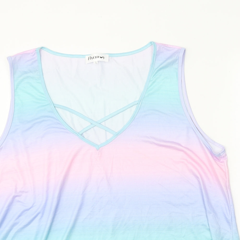 Flycuroy Womens Multicoloured Polyester Tunic Tank Size 3XL V-Neck - Cross Strap Detail