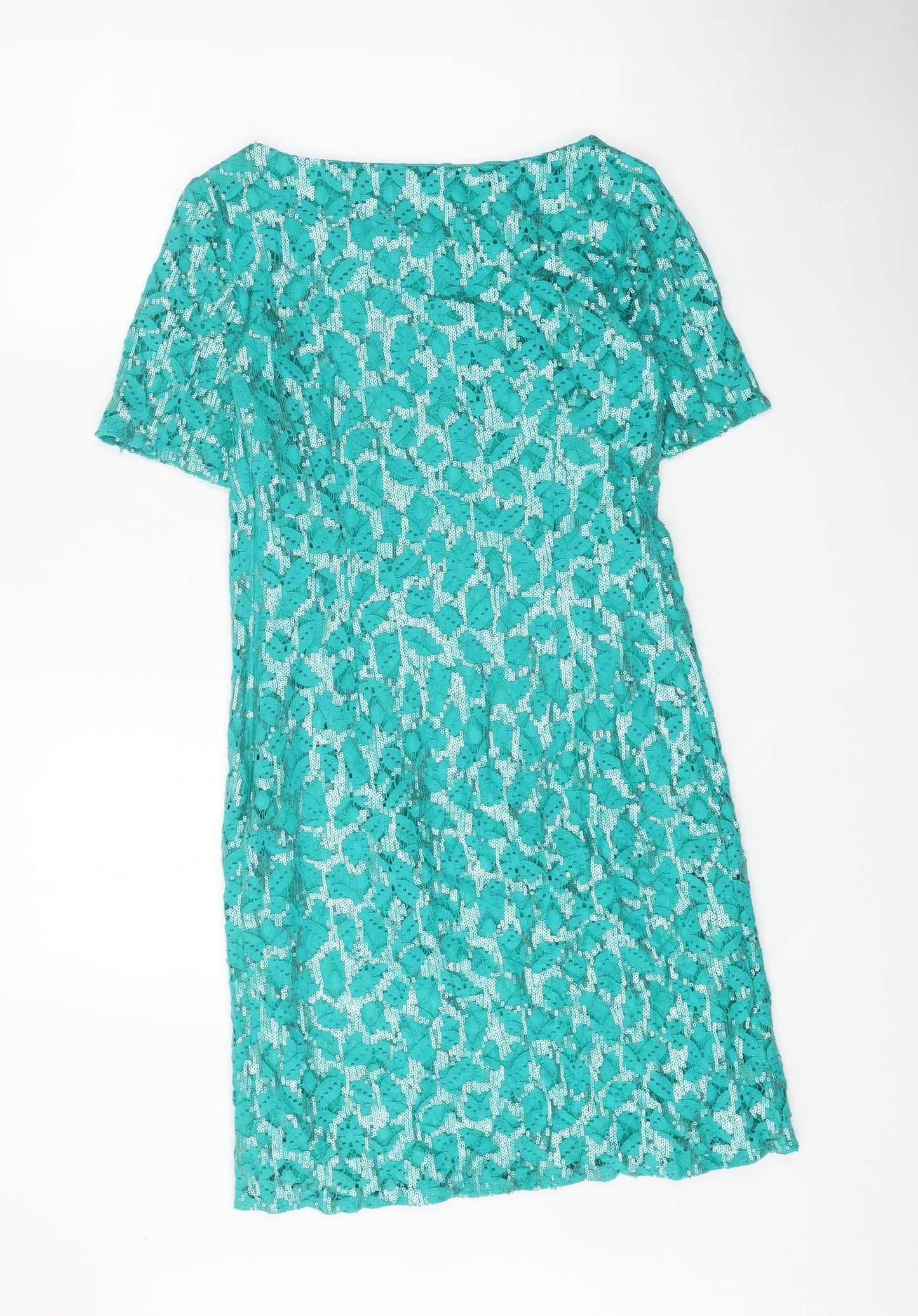 Monsoon Womens Green Geometric Cotton Shift Size 8 Boat Neck Zip