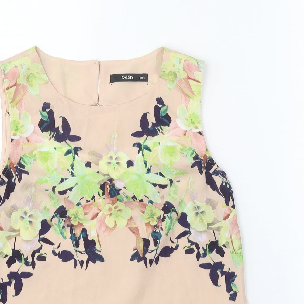 Oasis Womens Beige Polyester Basic Blouse Size 8 Scoop Neck