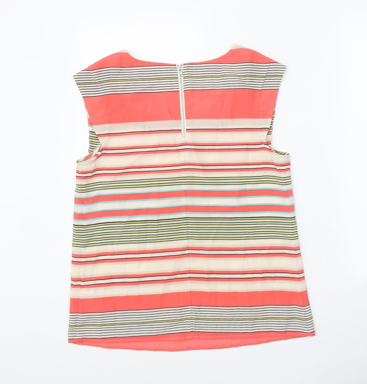 Oasis Womens Multicoloured Striped Polyester Basic Blouse Size 10 Scoop Neck