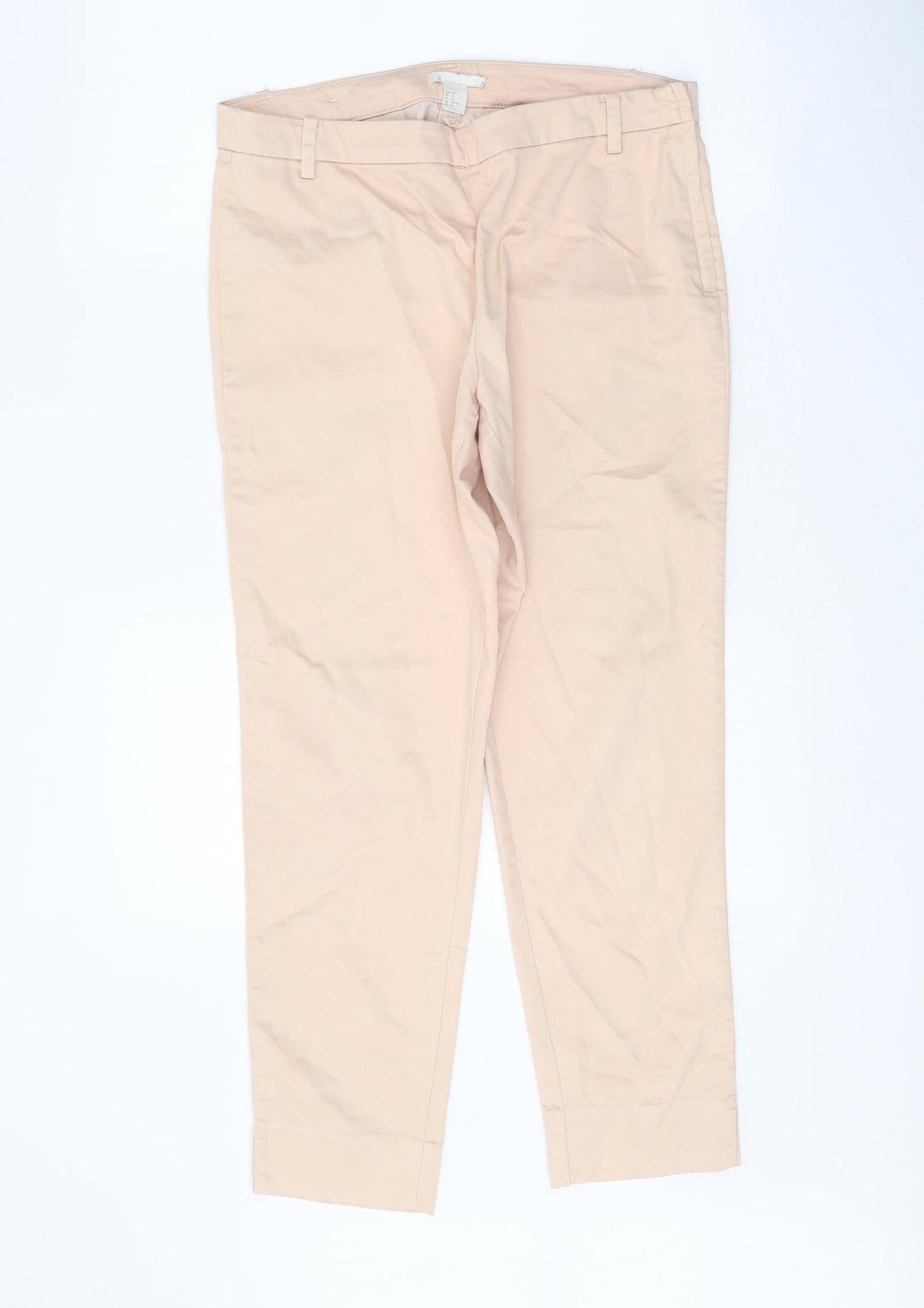 H&M Womens Beige Cotton Chino Trousers Size 12 Regular Zip