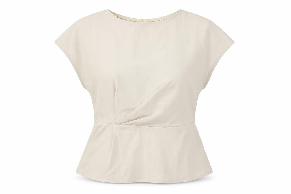 MOTF Womens Beige Polyester Basic Blouse Size L Round Neck