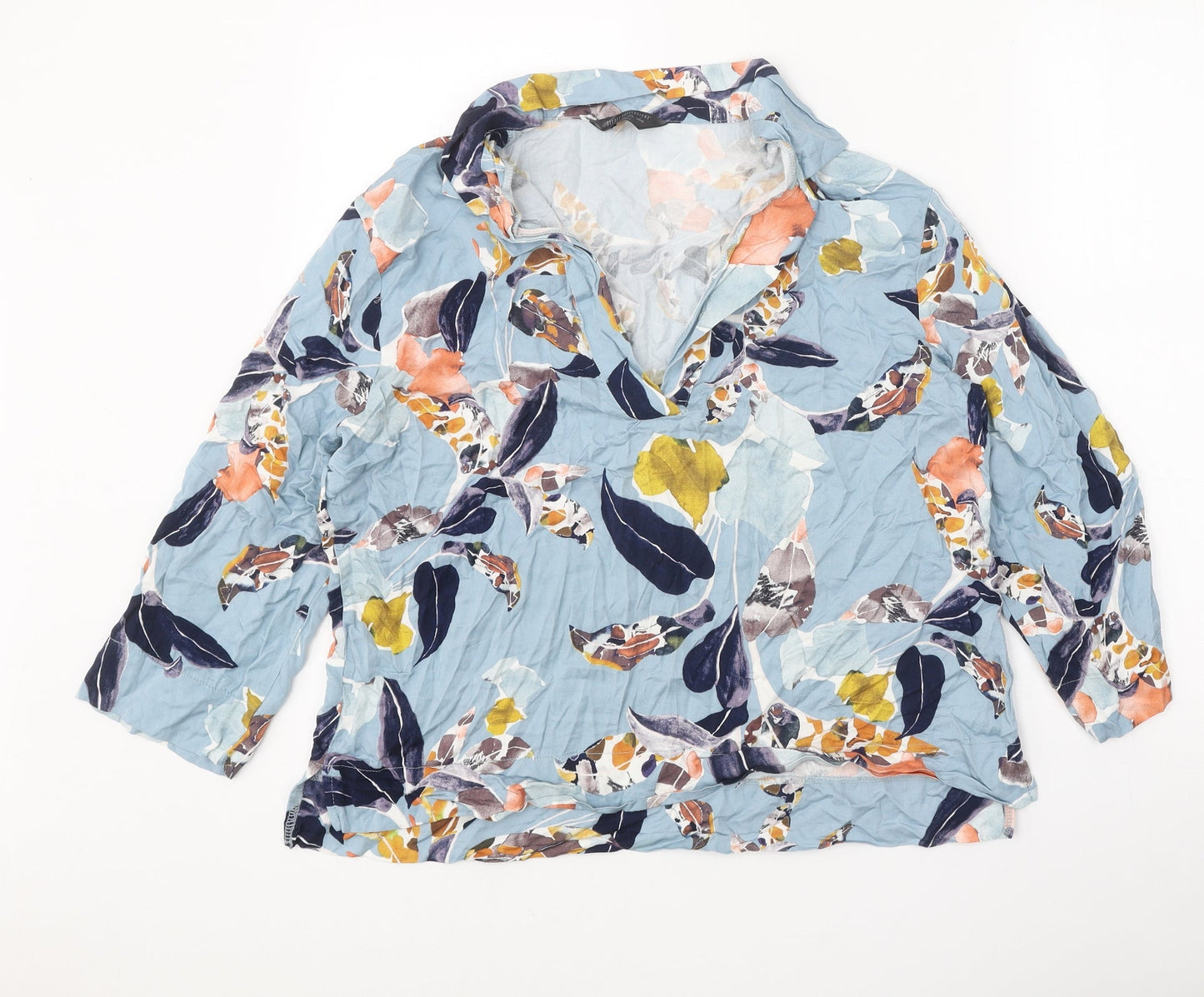 Secret Possessions Womens Blue Geometric Viscose Basic Blouse Size 12 V-Neck - Feather