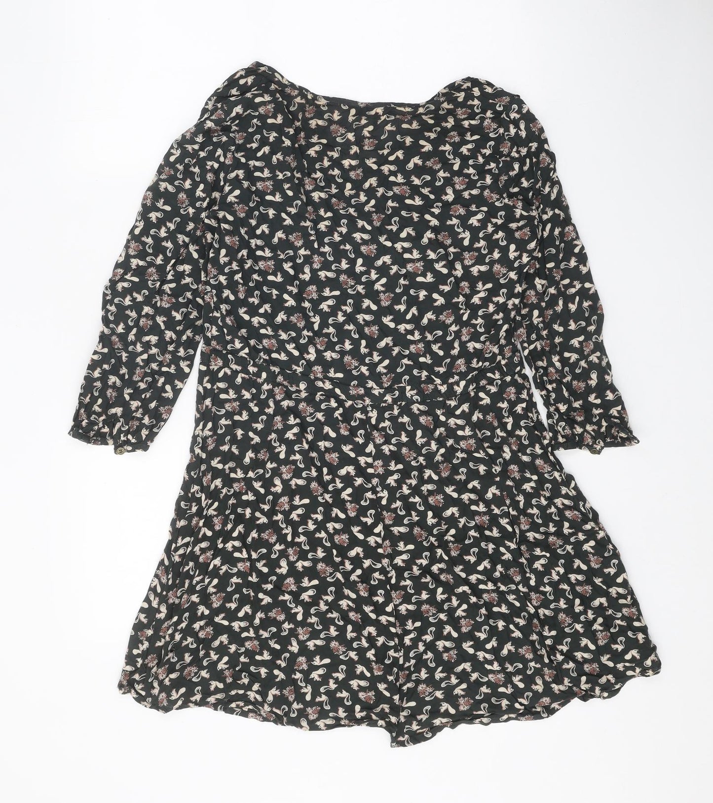 Indigo Womens Grey Geometric Modal A-Line Size 10 Boat Neck Pullover - Squirrel Print