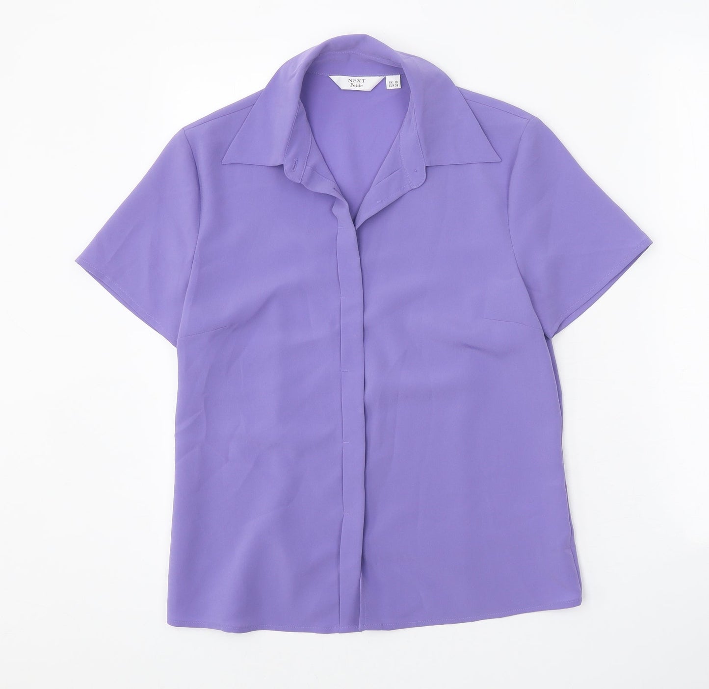 NEXT Womens Purple Polyester Basic Button-Up Size 10 Collared