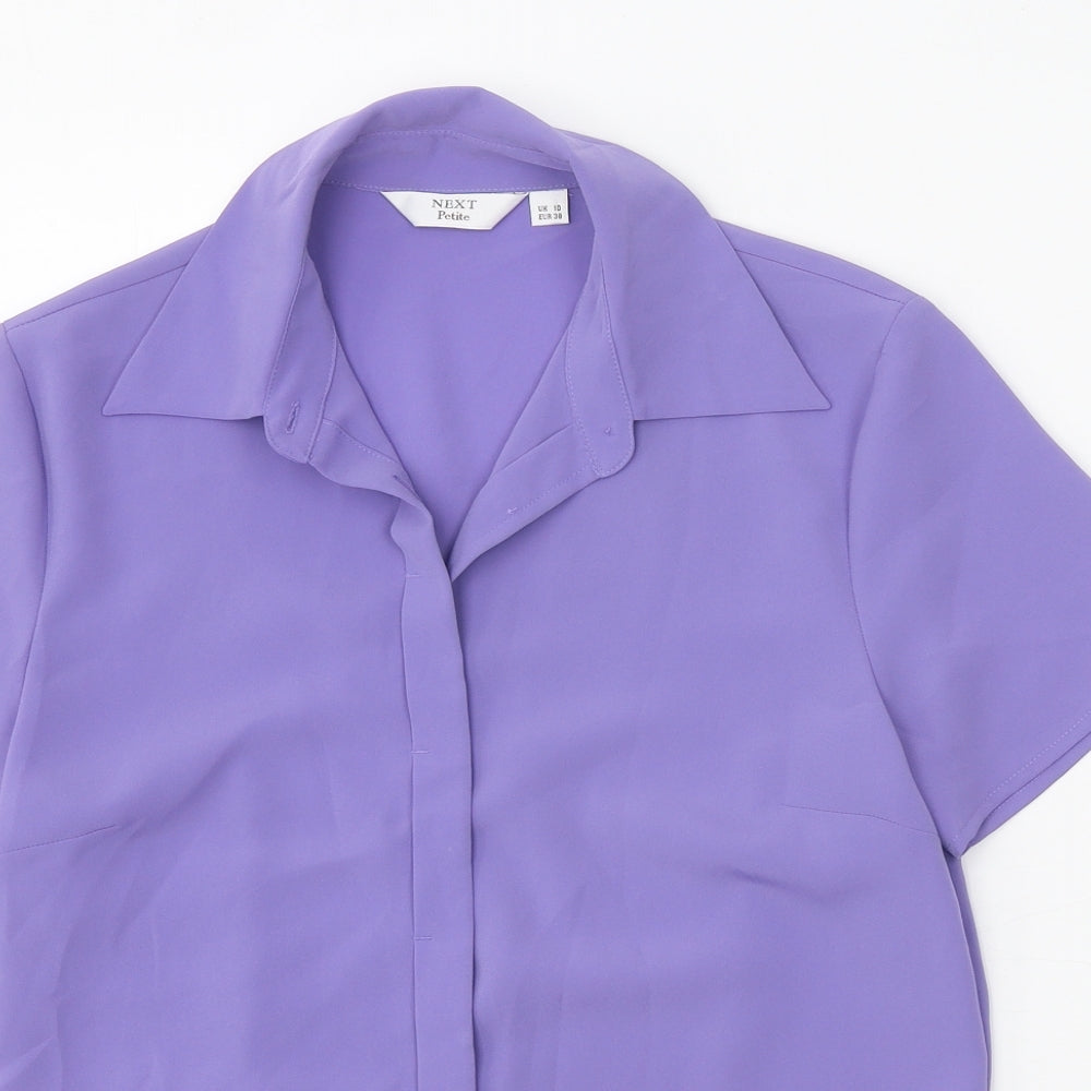 NEXT Womens Purple Polyester Basic Button-Up Size 10 Collared