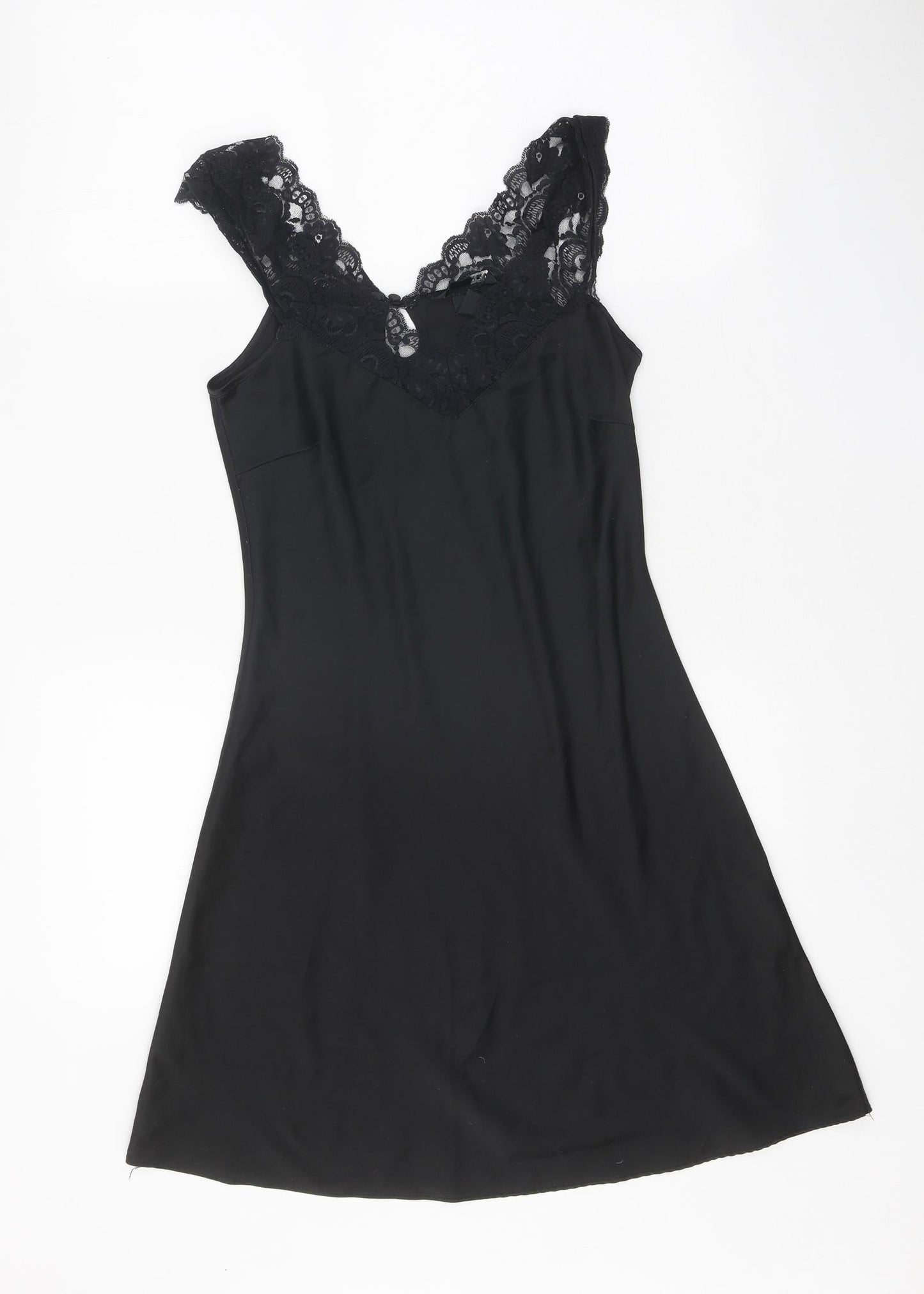 H&M Womens Black Polyester A-Line Size XS V-Neck Button - Lace Trim