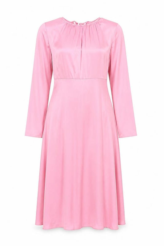 Marks and Spencer Womens Pink Polyester A-Line Size 10 Boat Neck Zip - Pleat Detail