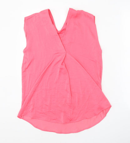 Marks & Spencer Womens Pink Polyester Basic Blouse Size 6 V-Neck