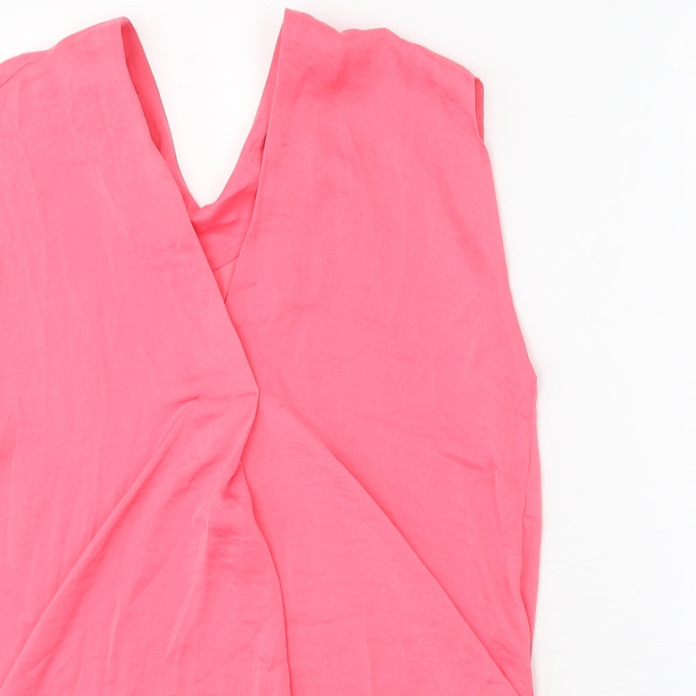 Marks and Spencer Womens Pink Polyester Basic Blouse Size 6 V-Neck