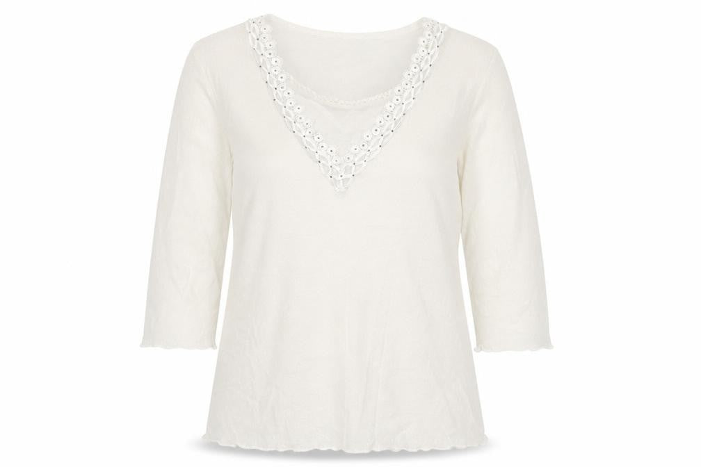 Dolly Womens White Polyester Basic T-Shirt Size M Round Neck