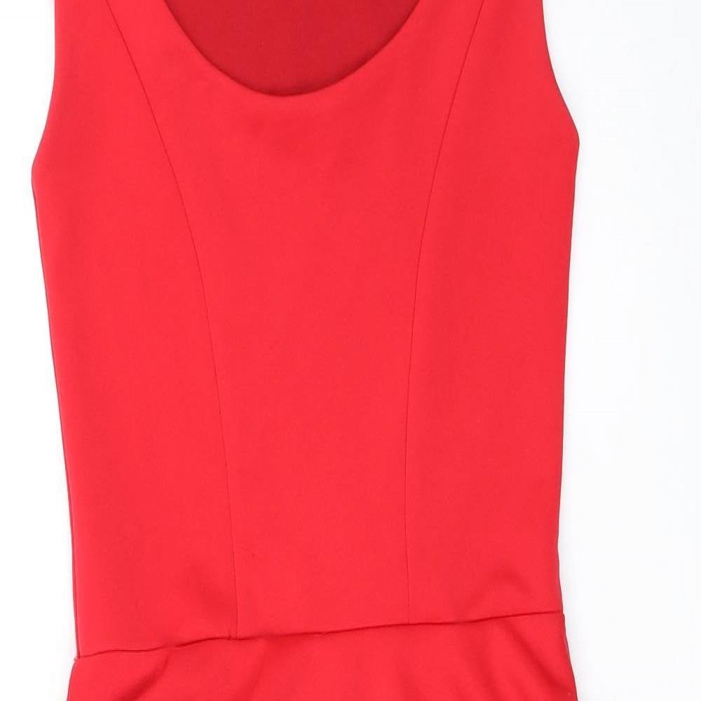 Liquid Womens Red Polyester Pencil Dress Size 8 Scoop Neck Pullover - Cap Sleeve