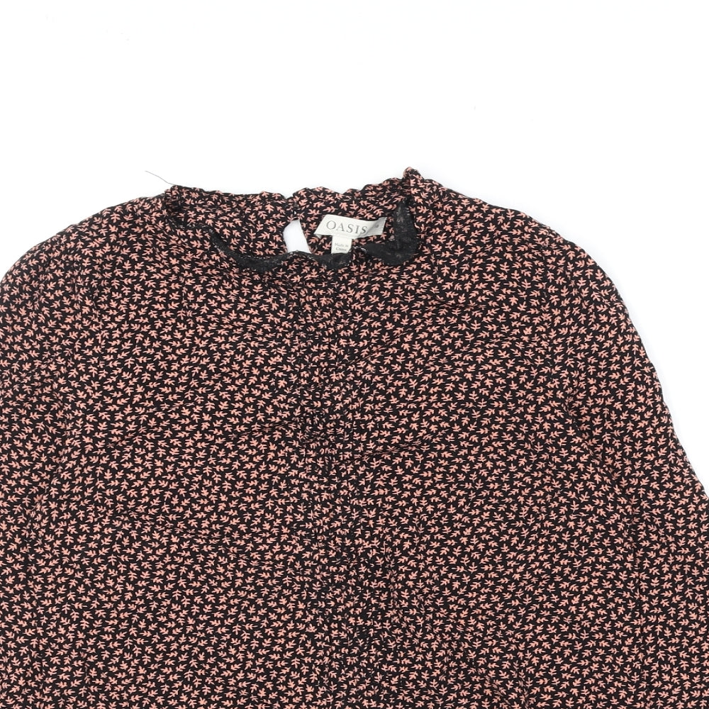 Oasis Womens Black Floral Viscose Basic Blouse Size 10 Round Neck