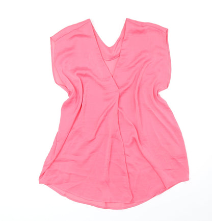 Marks & Spencer Womens Pink Polyester Basic Blouse Size 10 V-Neck