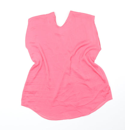 Marks & Spencer Womens Pink Polyester Basic Blouse Size 10 V-Neck