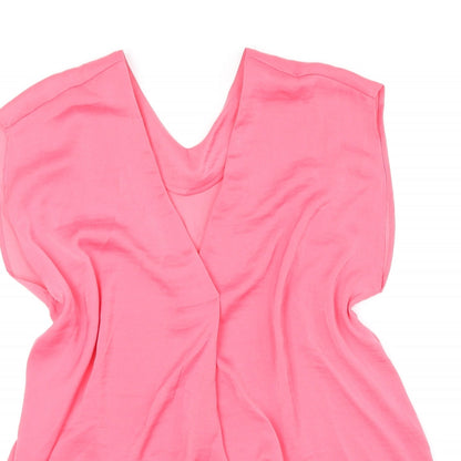 Marks & Spencer Womens Pink Polyester Basic Blouse Size 10 V-Neck