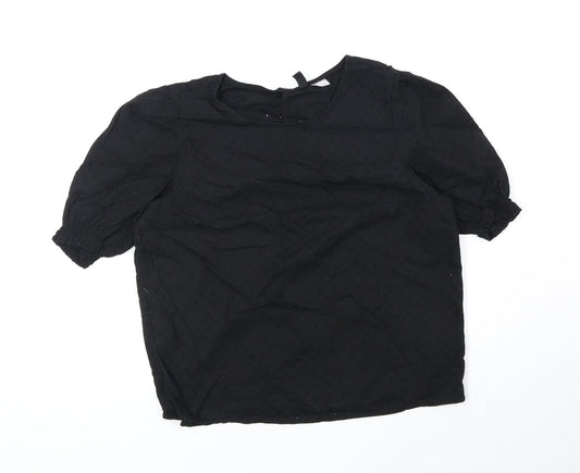 Divided Womens Black 100% Cotton Basic Blouse Size 6 Scoop Neck - Broderie Anglaise